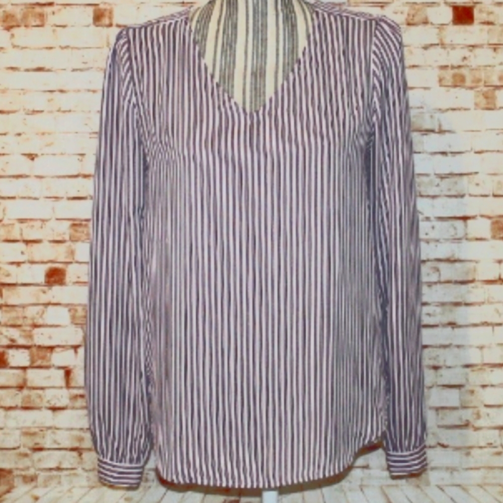 ANN TAYLOR LOFT pin striped business casual long sleeved blouse, barely worn, M